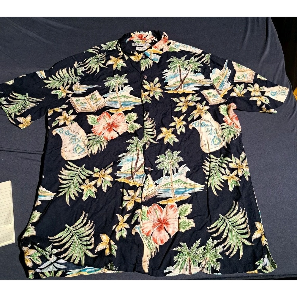 Batik Bay Mens Hawaiian Shirt L Black Green Pink
